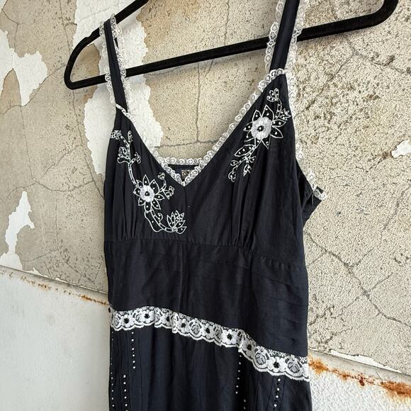 Y2K Dress Lace Midi Floral Embroidered Beaded Tiered Hem Whimsigoth Coquette S - Picture 2 of 9